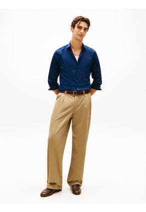 Camisa Azul De Sarga TH Flex New York Label Con Corte Slim Tommy Hilfiger