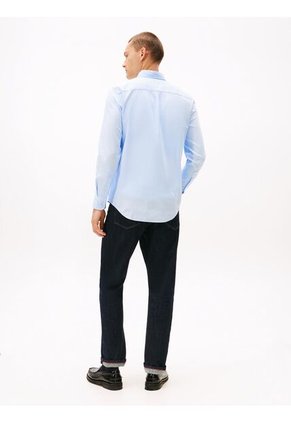 Camisa Celeste Slim De Hilo Teñido Tommy Hilfiger