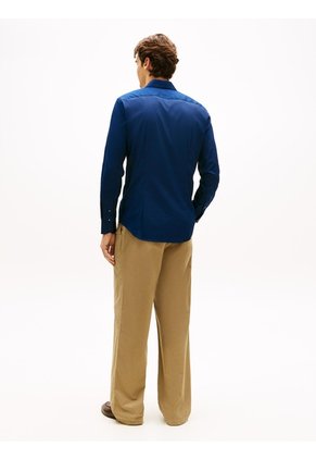 Camisa Azul De Sarga TH Flex New York Label Con Corte Slim Tommy Hilfiger