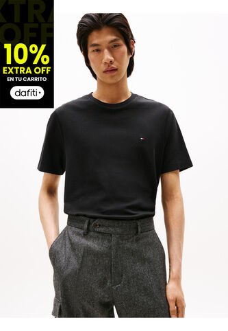 Camiseta Negra De Cuello Redondo Y Punto Interlock Tommy Hilfiger Tommy Hilfiger