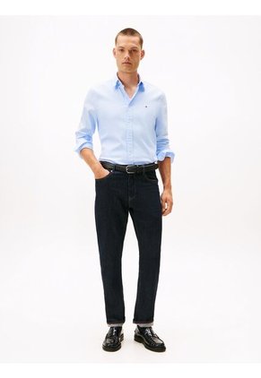 Camisa Celeste Slim De Hilo Teñido Tommy Hilfiger