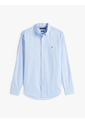 Camisa Celeste Slim De Hilo Teñido Tommy Hilfiger
