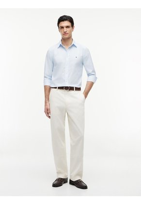 Camisa Azul Manga Larga Flex Poplin Con Logo Tommy Hilfiger