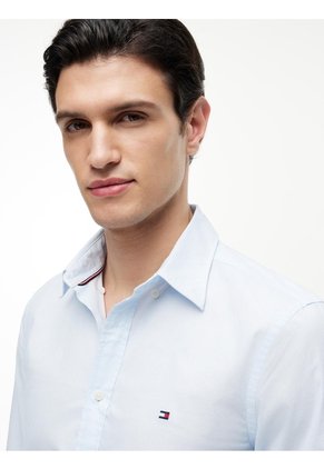 Camisa Azul Manga Larga Flex Poplin Con Logo Tommy Hilfiger