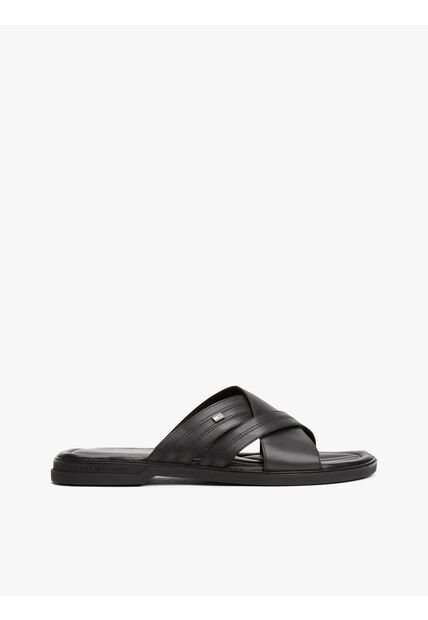 Sandalias Negro De Cuero Tommy Hilfiger