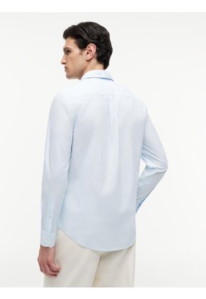 Camisa Azul Manga Larga Flex Poplin Con Logo Tommy Hilfiger