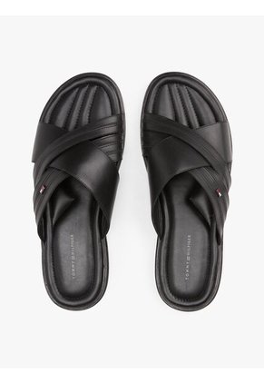 Sandalias Negro De Cuero Tommy Hilfiger