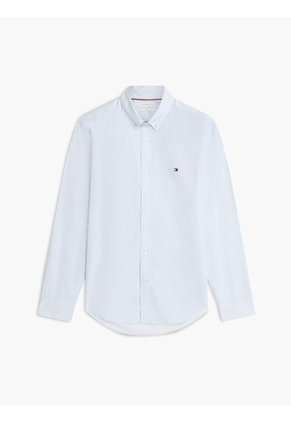 Camisa Azul Manga Larga Flex Poplin Con Logo Tommy Hilfiger