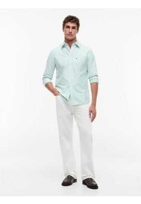Camisa Verde Oxford De Rayas Y Corte Regular Tommy Hilfiger