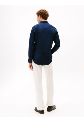 Camisa Azul Solid Con Logo Tommy Hilfiger