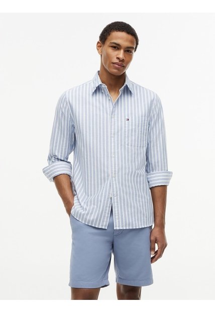 Camisa Azul Oxford De Rayas Y Corte Regular Tommy Hilfiger
