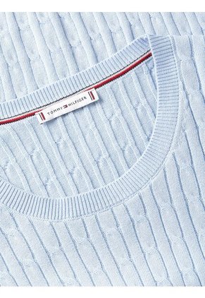 Saco Celeste De Cuello Redondo Con Tejido Tipo Cable Tommy Hilfiger