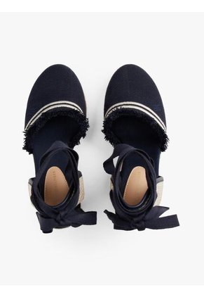 Alpargatas Azul De Cuña En Lona Con Flecos Tommy Hilfiger