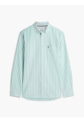 Camisa Verde Oxford De Rayas Y Corte Regular Tommy Hilfiger