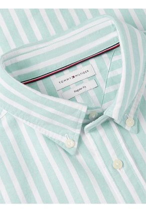 Camisa Verde Oxford De Rayas Y Corte Regular Tommy Hilfiger