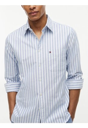 Camisa Azul Oxford De Rayas Y Corte Regular Tommy Hilfiger