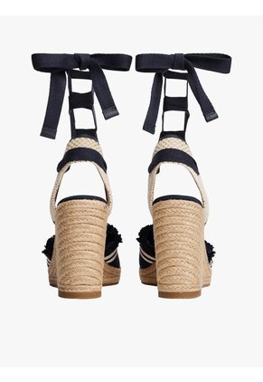 Alpargatas Azul De Cuña En Lona Con Flecos Tommy Hilfiger