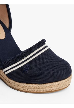 Alpargatas Azul De Cuña En Lona Con Flecos Tommy Hilfiger