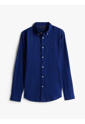 Camisa Azul Slim De Hilo Teñido Tommy Hilfiger