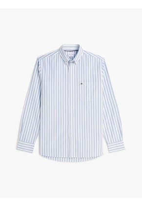Camisa Azul Oxford De Rayas Y Corte Regular Tommy Hilfiger