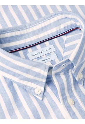 Camisa Azul Oxford De Rayas Y Corte Regular Tommy Hilfiger