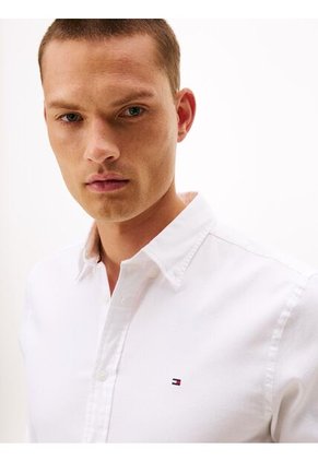 Camisa Blanca Slim De Hilo Teñido Tommy Hilfiger