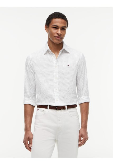 Camisa Multicolor Flex Poplin Con Micro Estampado De Cuadros Tommy Hilfiger