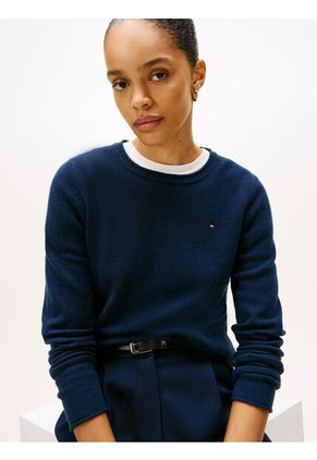 Saco Azul De Lana Con Cuello Redondo Tommy Hilfiger