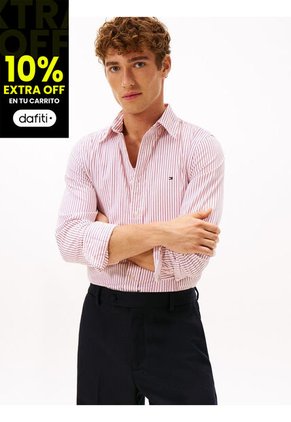 Camisa Roja De Popelín De Corte Regular Tommy Hilfiger