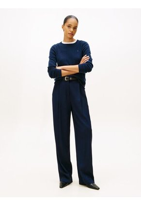 Saco Azul De Lana Con Cuello Redondo Tommy Hilfiger