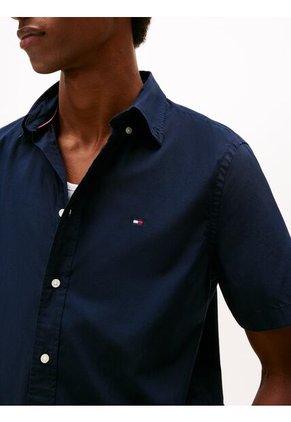 Camisa Azul Flex Poplin Solid De Manga Corta Tommy Hilfiger