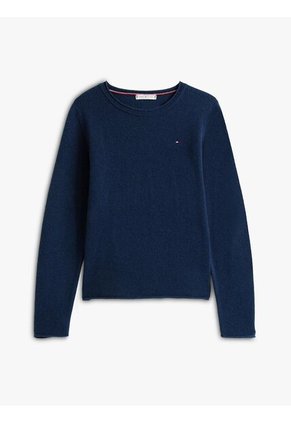 Saco Azul De Lana Con Cuello Redondo Tommy Hilfiger