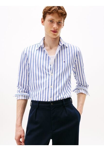 Camisa Blanca De Rayas De Corte Regular Tommy Hilfiger