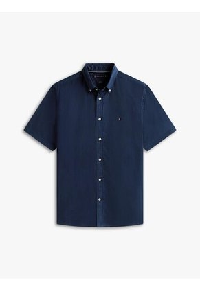 Camisa Azul Flex Poplin Solid De Manga Corta Tommy Hilfiger
