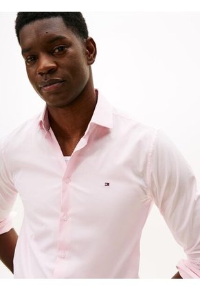 Camisa Rosada Flex Poplin De Corte Slim Tommy Hilfiger