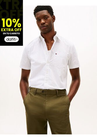 Camisa Blanca De Popelín Flex Estampada De Corte Regular Tommy Hilfiger Tommy Hilfiger