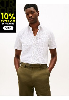 Camisa Blanca De Popelín Flex Estampada De Corte Regular Tommy Hilfiger