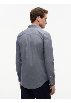 Camisa Azul Oscuro Manga Larga Flex Poplin Con Logo Tommy Hilfiger