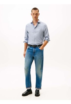 Camisa Azul De Corte Regular Con Estructura Dobby Con Estampado Tommy Hilfiger