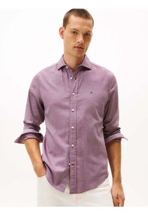 Camisa Roja De Corte Regular Con Estructura Dobby Con Estampado Tommy Hilfiger