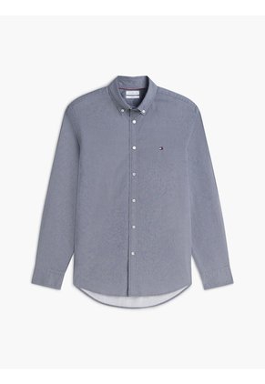Camisa Azul Oscuro Manga Larga Flex Poplin Con Logo Tommy Hilfiger