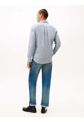 Camisa Azul De Corte Regular Con Estructura Dobby Con Estampado Tommy Hilfiger