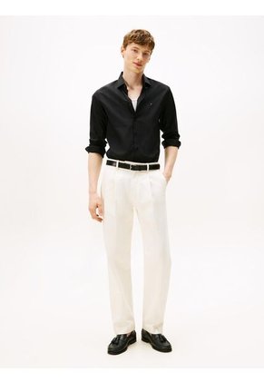 Camisa Negra Flex Poplin De Corte Slim Tommy Hilfiger