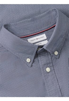 Camisa Azul Oscuro Manga Larga Flex Poplin Con Logo Tommy Hilfiger