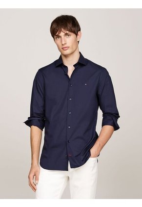 Camisa Negra Flex Poplin De Corte Slim Tommy Hilfiger