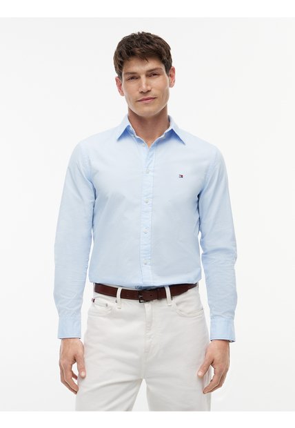 Camisa Azul Flex Poplin De Corte Slim Tommy Hilfiger
