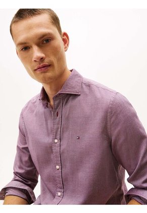 Camisa Roja De Corte Regular Con Estructura Dobby Con Estampado Tommy Hilfiger