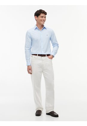 Camisa Azul Flex Poplin De Corte Slim Tommy Hilfiger