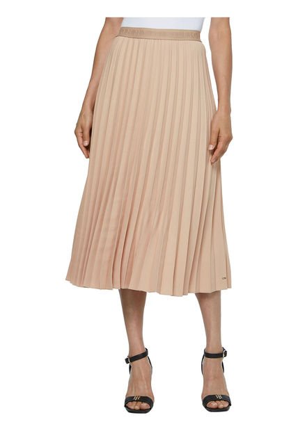 Falda Beige Midi Plisada Para Mujer Tommy Hilfiger