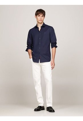 Camisa Negra Flex Poplin De Corte Slim Tommy Hilfiger